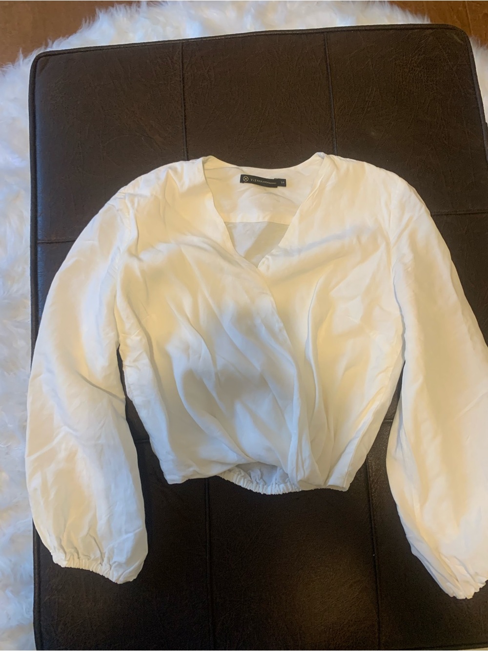 Cropped White Wrap-Front Blouse with Elastic Hem